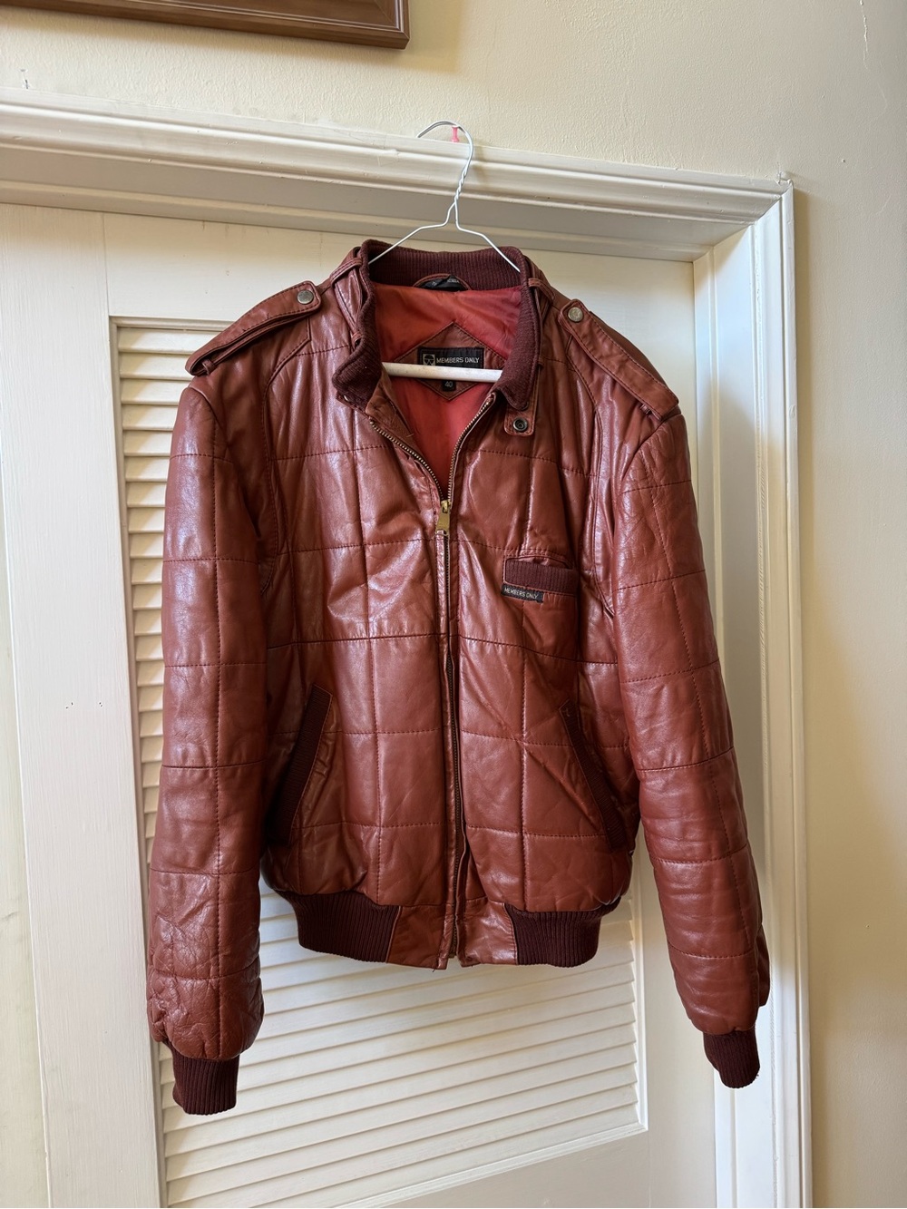 Members Only Rust Brown Quilted Leather Bomber Jacket